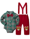My First Christmas Plaid Gentleman Romper + Reindeer Suspender Pants Boy 3-6 Months