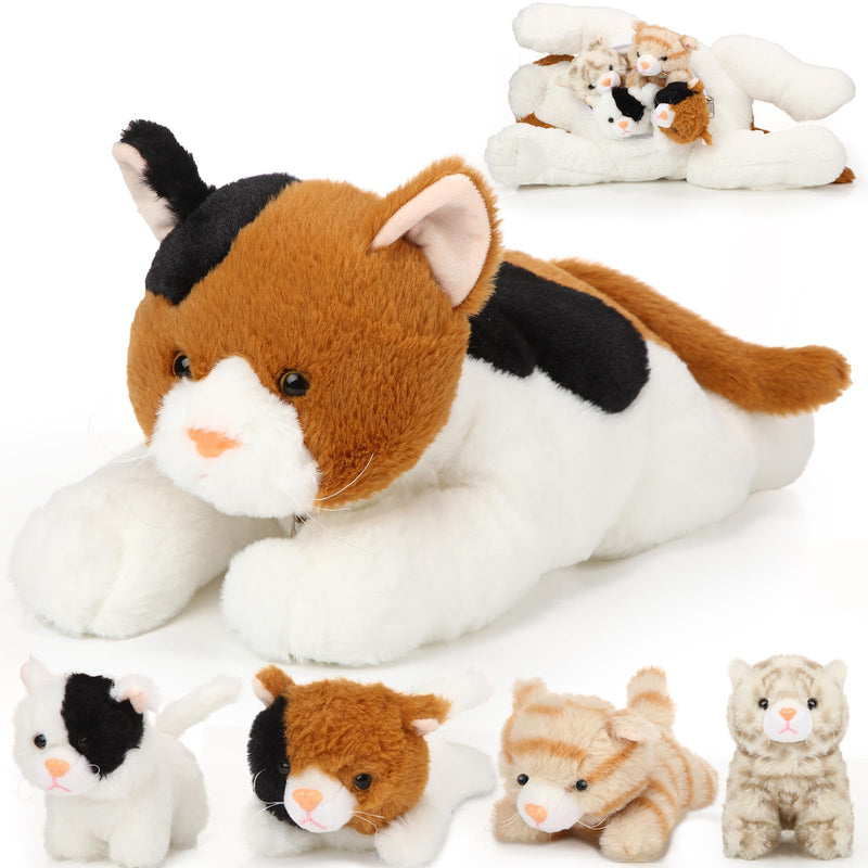Babies Inside Mommy Cat with 4 Cute Fluffy Plush Kittens