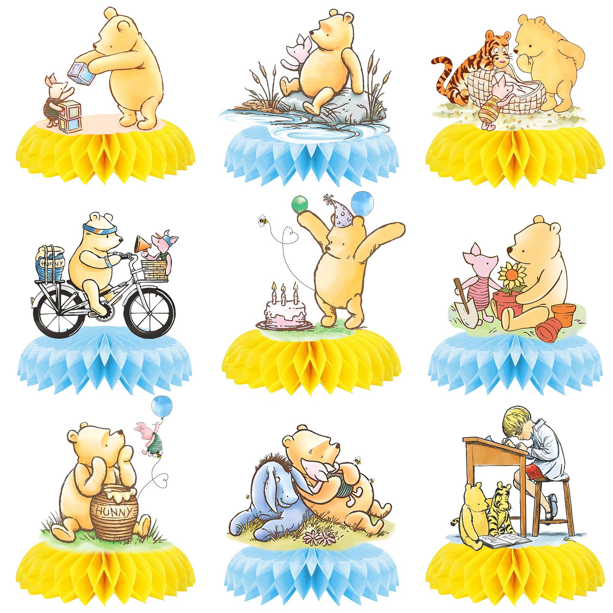 9PCS Winnie Honeycomb Centerpieces Birthday Party Supplies