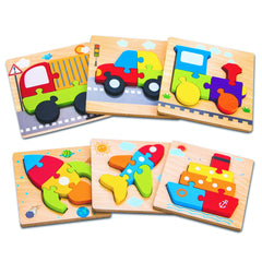 SKYFIELD Wooden Vehicle Puzzles for 1 2 3 Years Old Boys Girls Toddler Educational Developmental Toys