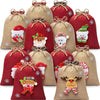 12Pcs Burlap Christmas Gift Bags with Drawstring 8x10in 3D Doll Christmas Goody Gift Bags
