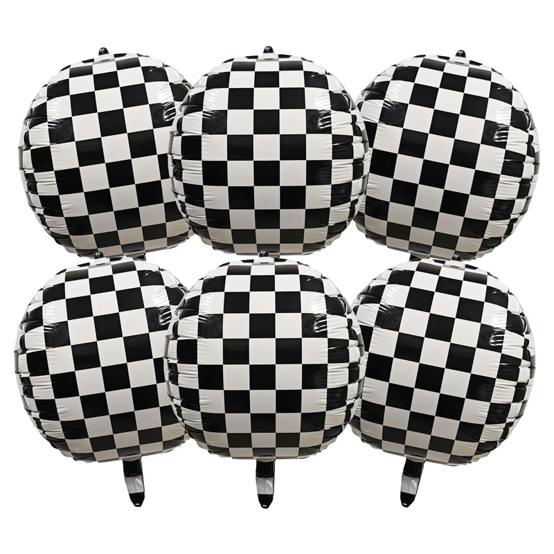 6-Piece Black & White Checkered Balloon Set – 22-Inch