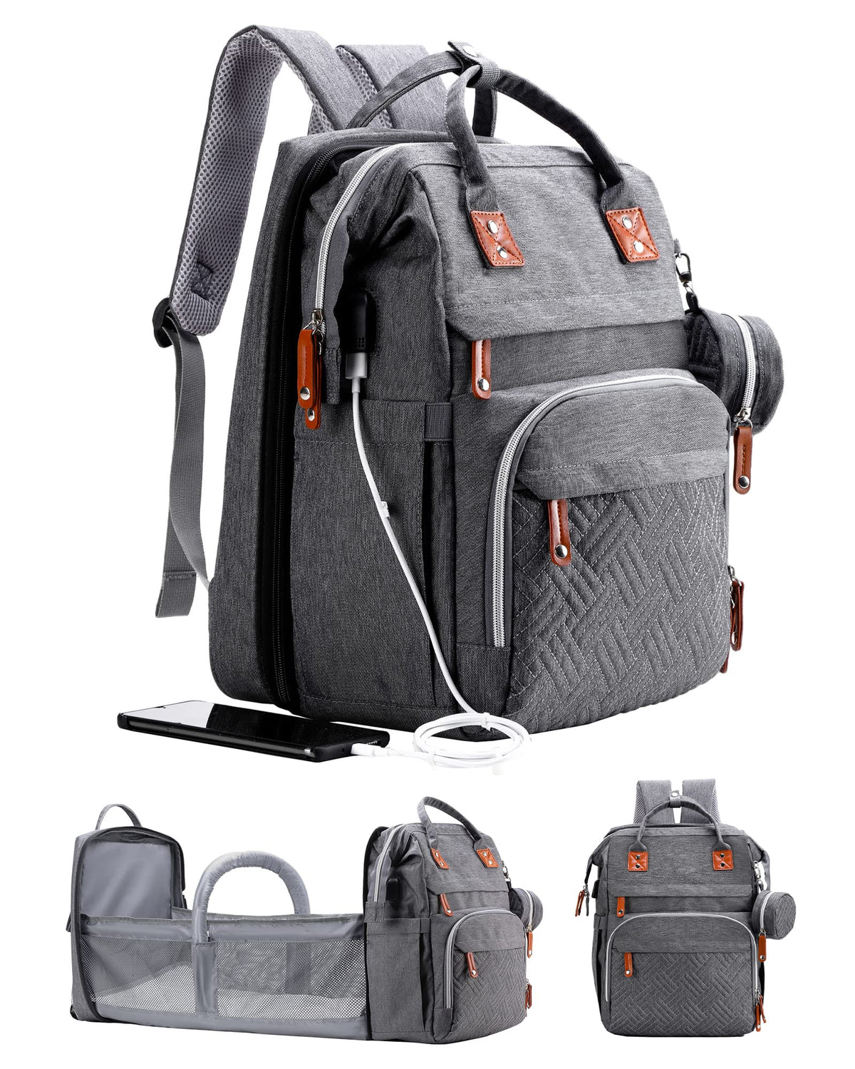 Diaper Bag Backpack with Changing Station Extra Large / Deep Gray