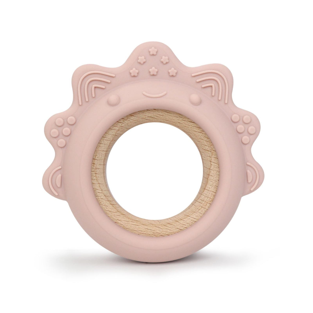 Arudyo Baby Teething Toys Silicone with Wooden Ring (Dinosaur Pink)