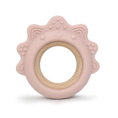 Arudyo Baby Teething Toys Silicone with Wooden Ring (Dinosaur Pink)