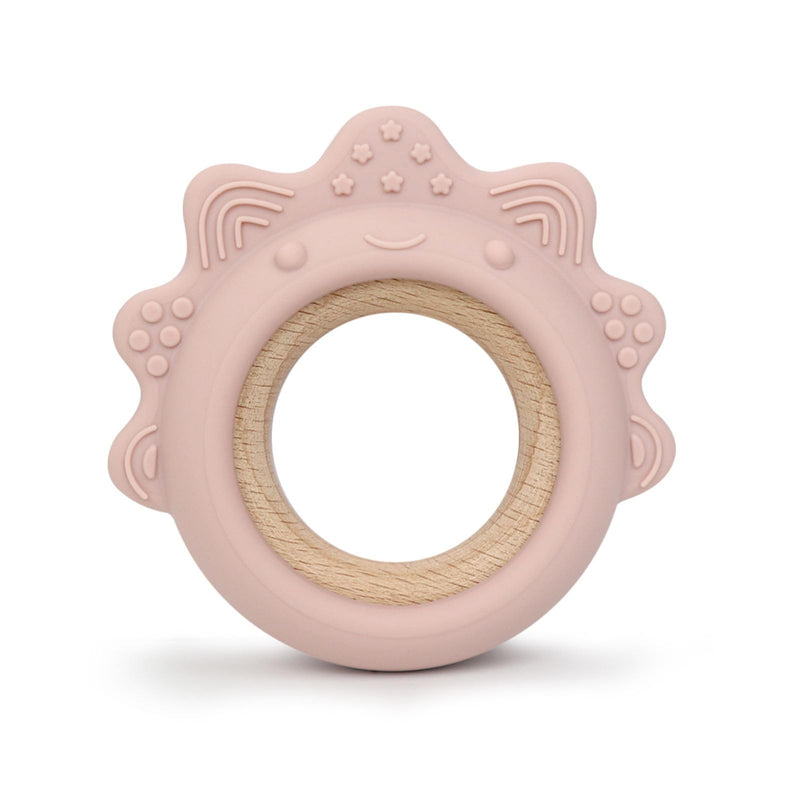 Arudyo Baby Teething Toys Silicone with Wooden Ring (Dinosaur Pink)
